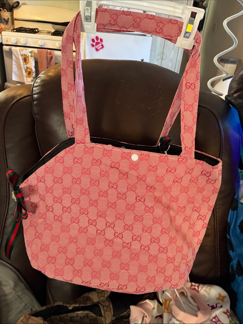 Pink Patterned Dog Carrier Tote with Decorative Bow